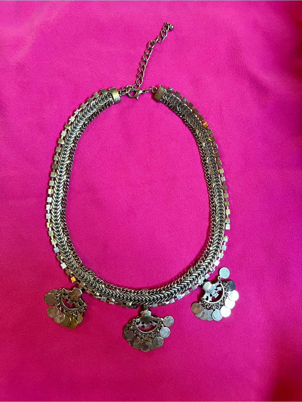 Silver-Tone Coin Cluster Statement Necklace - Women Jewelry - Picture 5 of 10